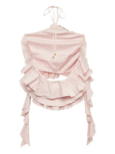 Pre-owned Blumarine Rose-detail Ruffle Top In Pink