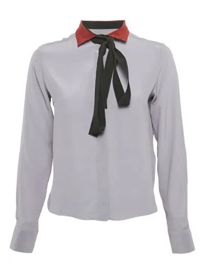 Pre-owned Valentino Contrast-collar Silk Shirt In Gray