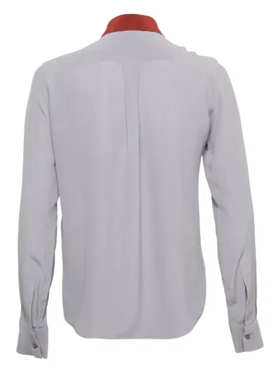 Pre-owned Valentino Contrast-collar Silk Shirt In Gray