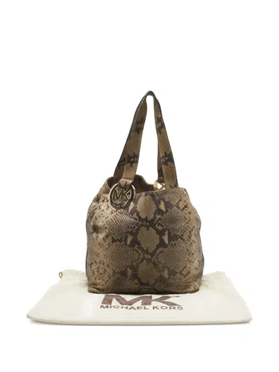 Pre-owned Michael Michael Kors Snakeskin-print Tote Bag In Neutral