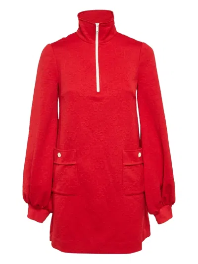 Pre-owned Gucci Gg-pattern Zip-up Mini Dress In Red