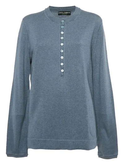 Pre-owned Dolce & Gabbana Button-front Cotton Top In Blue
