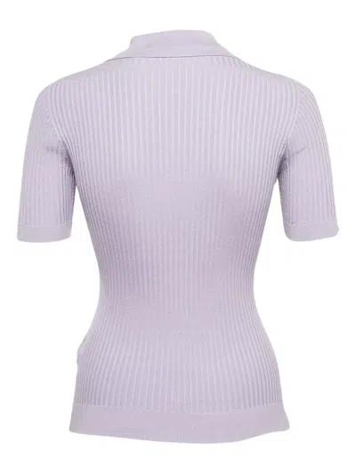 Pre-owned Versace Rib-knit Polo Top In Purple