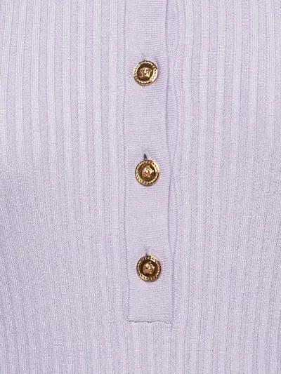 Pre-owned Versace Rib-knit Polo Top In Purple