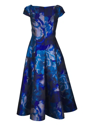 Talbot Runhof Floral-print Short-sleeved Dress In Blue