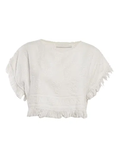 Pre-owned Zimmermann Palm-tree Fringed Top In White