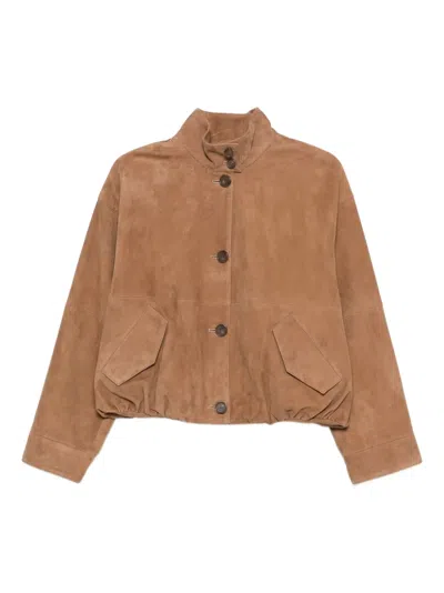 Simkhai Button Suede Jacket In Brown