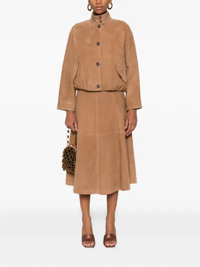 Simkhai Button Suede Jacket In Brown