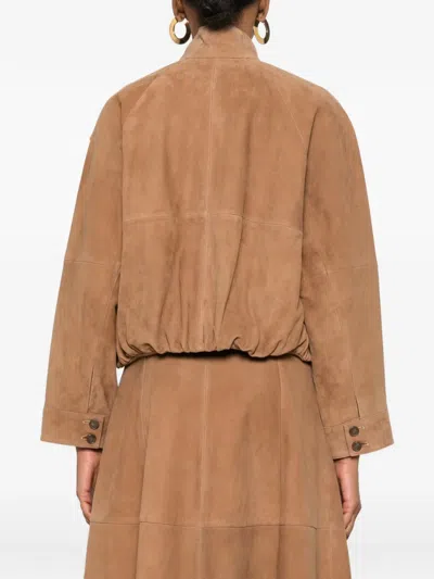 Simkhai Button Suede Jacket In Brown