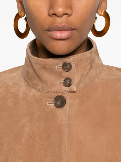 Simkhai Button Suede Jacket In Brown