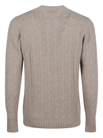 Drumohr Braided Wool Crew Neck Sweater In Brown