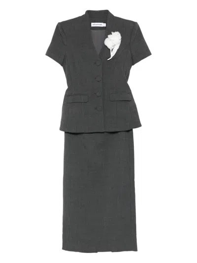 Self-portrait Flower Detail Suit Skirt In Gray