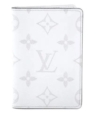 Pre-owned Louis Vuitton Pocket Organizer Monogram Taigarama Small Wallets In White