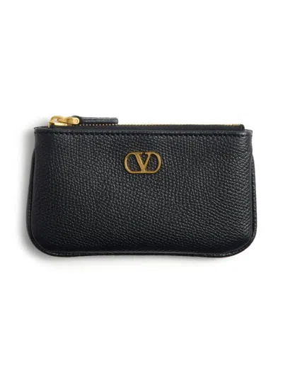 Valentino Vlogo Signature Leather Card Holder In Black