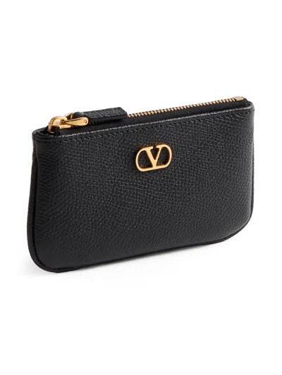 Valentino Vlogo Signature Leather Card Holder In Black