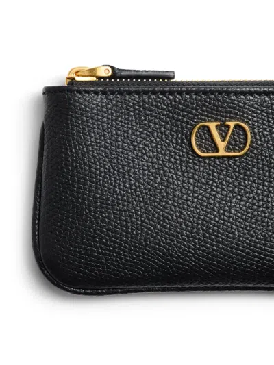Valentino Vlogo Signature Leather Card Holder In Black