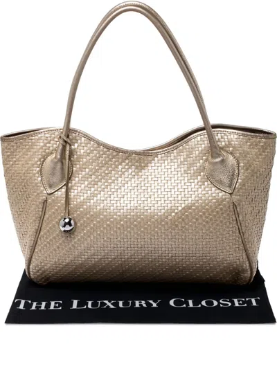 Pre-owned Furla Woven Leather Tote Bag In Gold