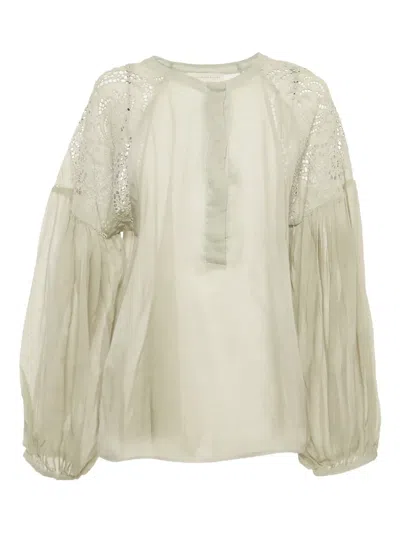 Pre-owned Stella Mccartney Broderie-anglaise Long-sleeve Blouse In Gray