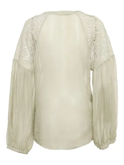 Pre-owned Stella Mccartney Broderie-anglaise Long-sleeve Blouse In Gray