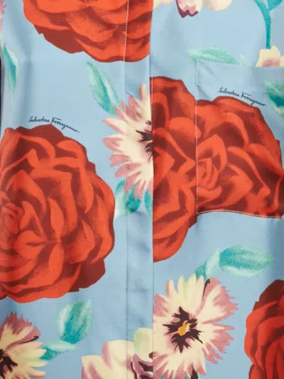 Pre-owned Ferragamo Rose-print Buttoned Shirt In Blue