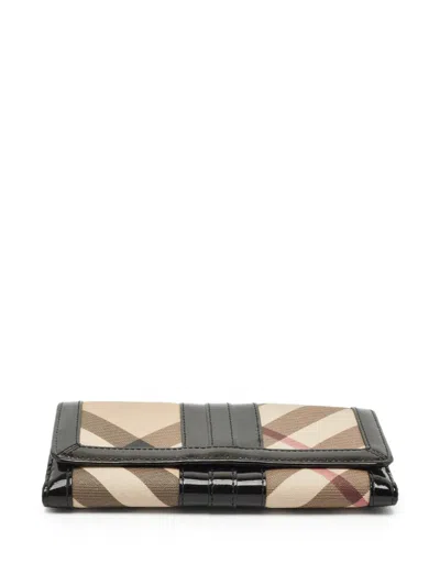 Pre-owned Burberry Supernova Check-pattern Wallet In Neutral