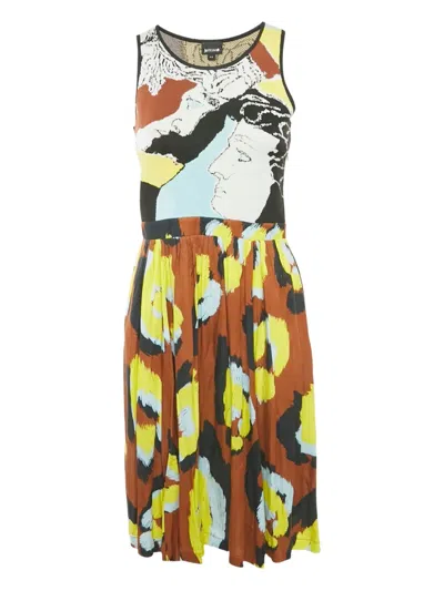 Pre-owned Just Cavalli Abstract-print Pleated Dress In Brown