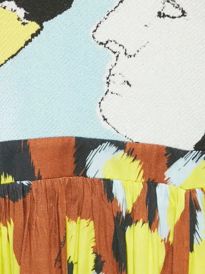 Pre-owned Just Cavalli Abstract-print Pleated Dress In Brown