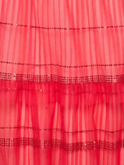 Pre-owned Tadashi Shoji Tiered Sequin-embellished Tulle Gown In Red