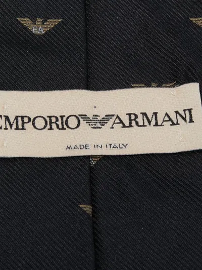 Pre-owned Emporio Armani Eagle-motif Silk Tie In Black