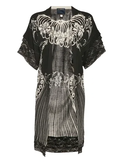 Pre-owned Cavalli Class Floral-print Silk-trimmed Cardigan In Black