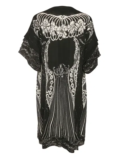 Pre-owned Cavalli Class Floral-print Silk-trimmed Cardigan In Black