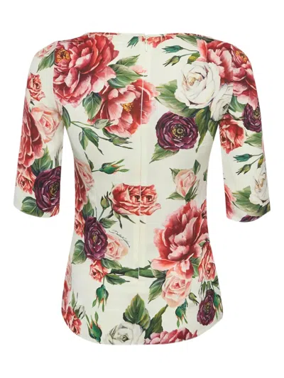 Pre-owned Dolce & Gabbana Floral-print Silk Blouse In Neutral
