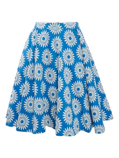 Pre-owned Alice And Olivia Floral-pattern Midi Skirt In Blue