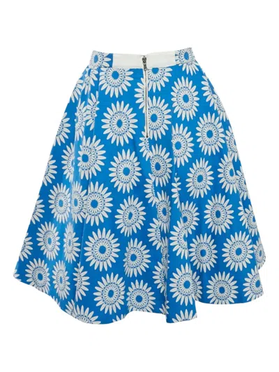 Pre-owned Alice And Olivia Floral-pattern Midi Skirt In Blue