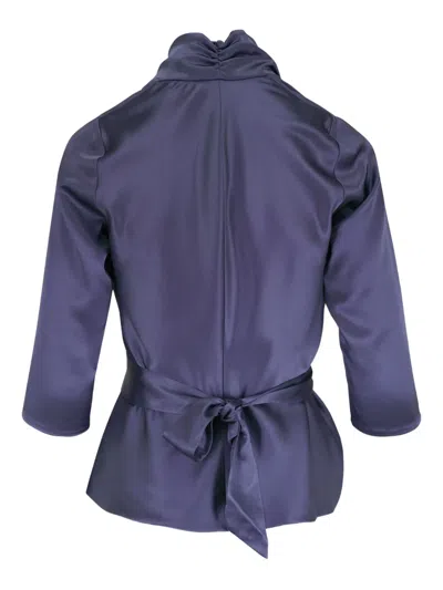 Peter Cohen Silk Wrap Blouse In Blue