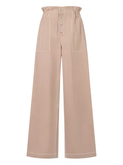 Marni Beige Gabardine Trousers With Paperbag Waist In Neutral
