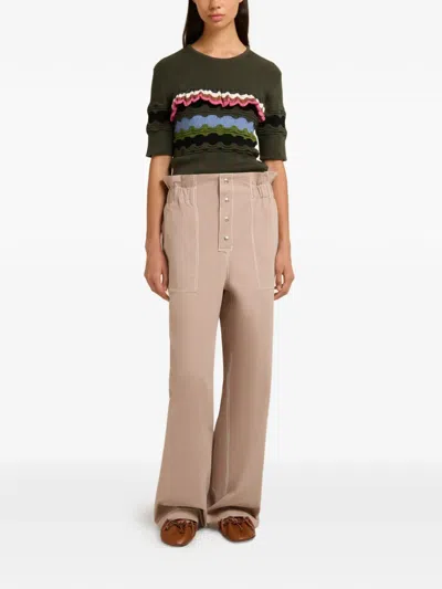 Marni Beige Gabardine Trousers With Paperbag Waist In Neutral