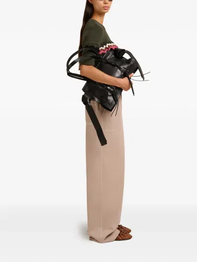 Marni Beige Gabardine Trousers With Paperbag Waist In Neutral
