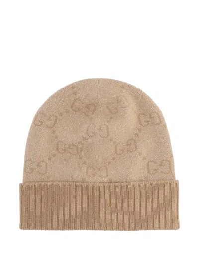 Gucci Gg Jacquard Cashmere-blend Beanie In Brown