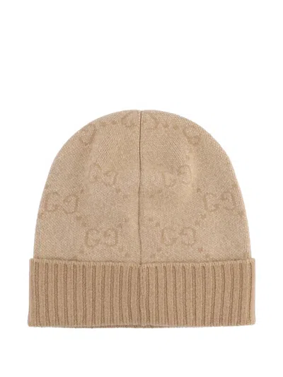 Gucci Gg Jacquard Cashmere-blend Beanie In Brown