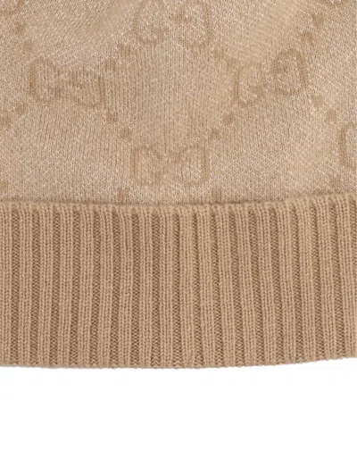 Gucci Gg Jacquard Cashmere-blend Beanie In Brown