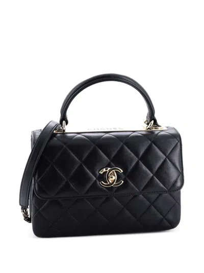 Pre-owned Chanel Trendy Cc Top Handle Bag Quilted Lambskin Small Shoulder Bag In Black