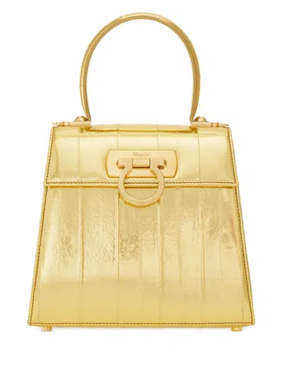 Ferragamo Small Iconic Top-handle Cross Body Bag In Gold