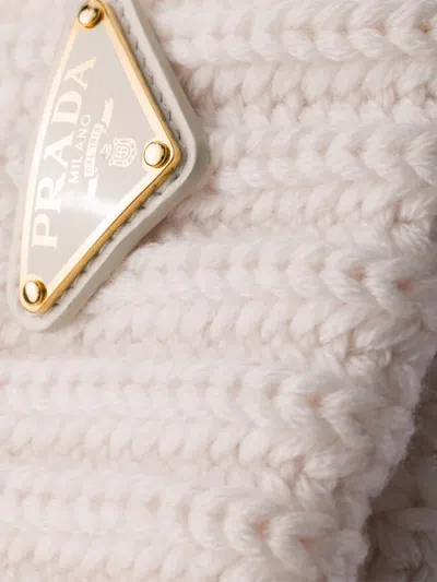 Prada Womens Neutral Logo-embellished Knitted Wool Beanie In White