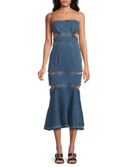 Alexander Mcqueen Denim Dress With Cut-outs In Blue