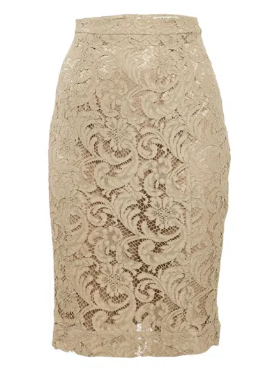 Pre-owned Burberry 2000s Lace Pencil Skirt In Neutral