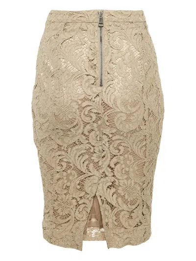 Pre-owned Burberry 2000s Lace Pencil Skirt In Neutral
