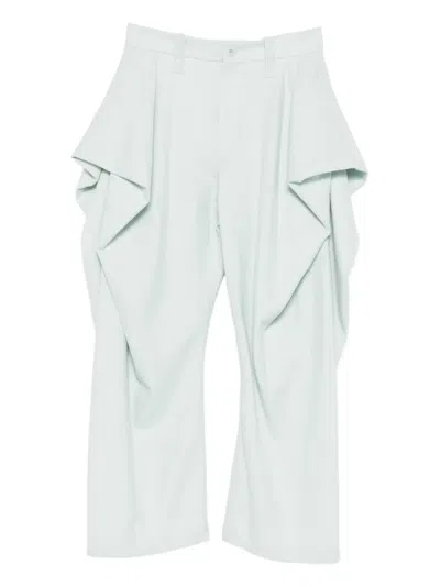 Issey Miyake Draping Detail Tweed Wool Trousers In Blue