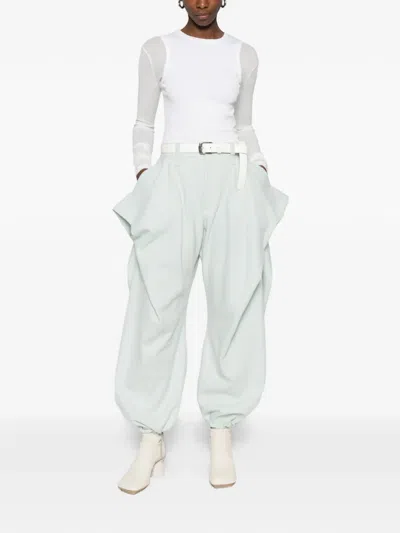 Issey Miyake Draping Detail Tweed Wool Trousers In Blue