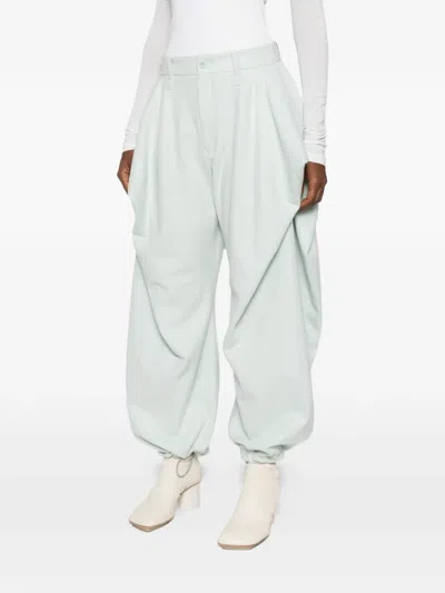 Issey Miyake Draping Detail Tweed Wool Trousers In Blue